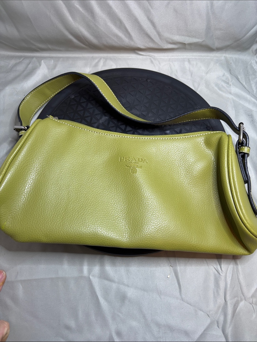 Prada Lime Green Pebbled Leather Shoulder Bag